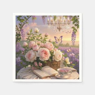 Dreamy, soft-focus scene of a lavish, Floral Napkins