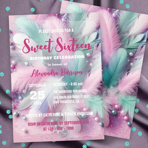 Dreamy Soft Pastel Feathers Sweet 16 Birthday  Invitation