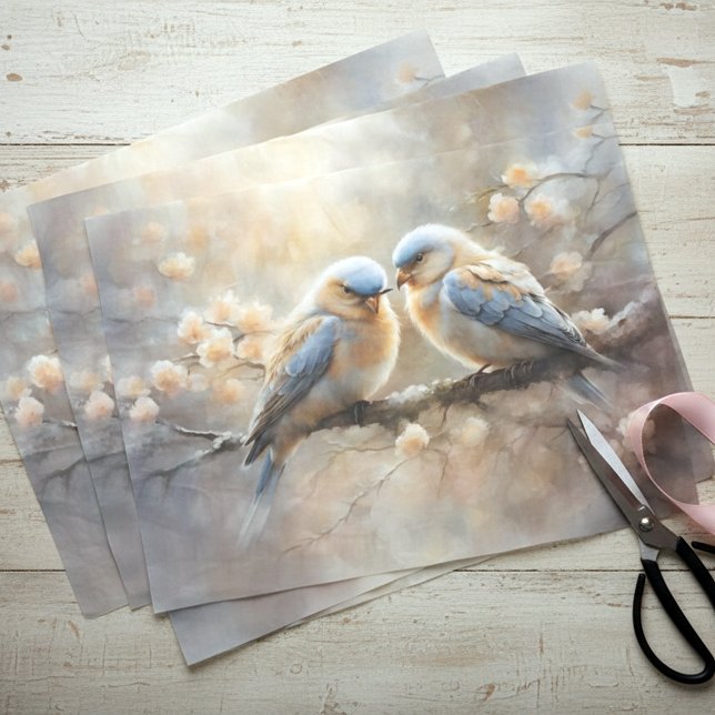 Dreamy  Soft Pastel Romantic Lovebirds on Branch Tissue Paper (Creator Uploaded)