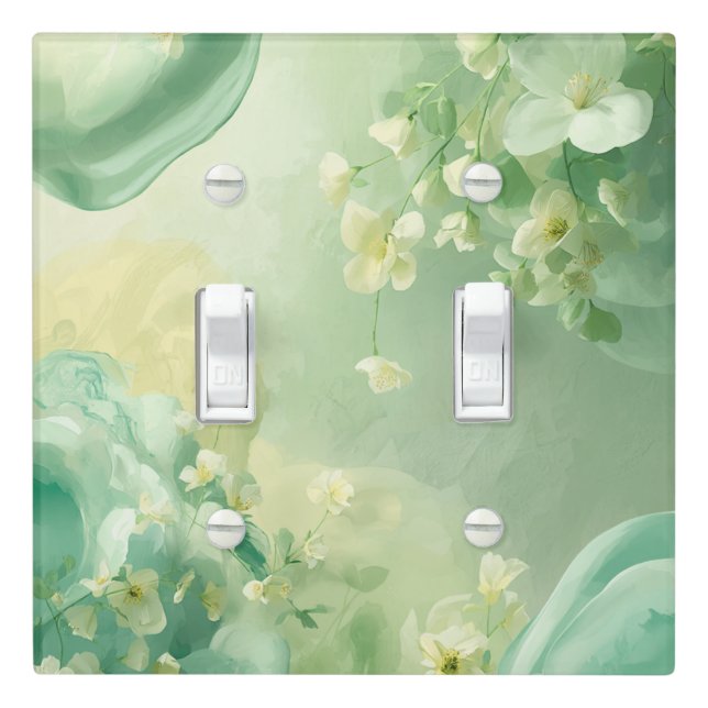 dreamy Soft Sage and Mint Green Floral Light Switch Cover (In Situ)