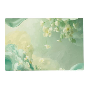 dreamy Soft Sage and Mint Green Floral Placemat