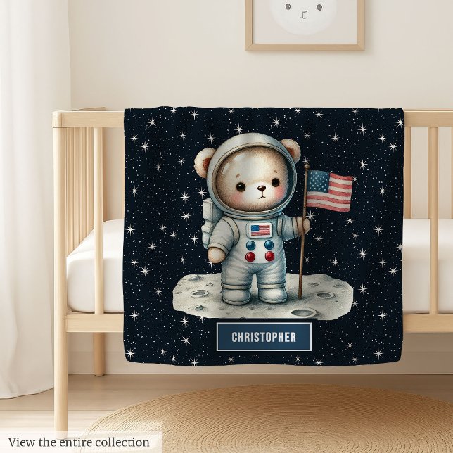 Dreamy Space Bear Personalized Baby Boy Name Blanket (Dreamy Space Bear Personalized Baby Boy Name baby blanket)