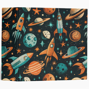 Dreamy Spacecore Planets Teal Orange Cosmic 3 Ring Binder