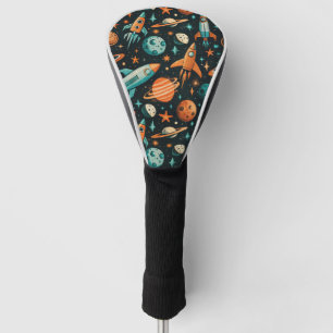 Dreamy Spacecore Planets Teal Orange Cosmic Golf Head Cover