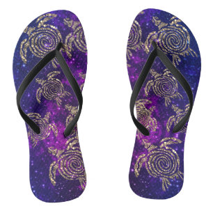 Dreamy Spiral Gold Shimmery Sea Turtles Flip Flops