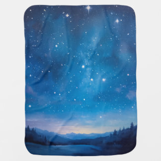 Dreamy Starry Night Sky over Forest Landscape Oil Baby Blanket