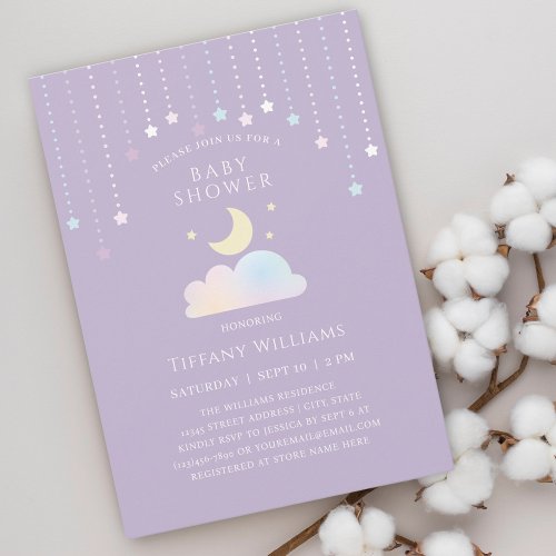 Dreamy Starry Sky Moon and Stars Baby Shower Invitation