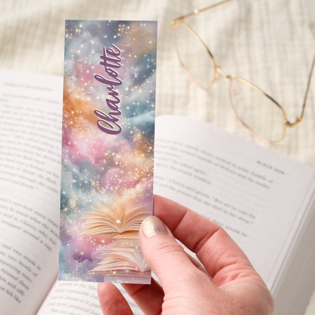 Dreamy Starry Sky Open Book Personalized Bookmarks (Hand)