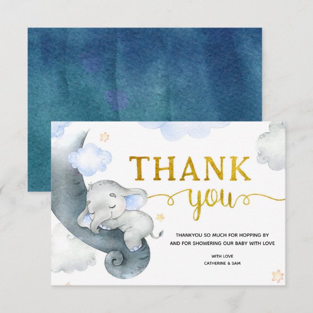Dreamy Stars Elephant Boy Thank You Card (Front/Back)