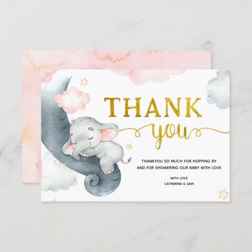 Dreamy Stars Elephant Girl Thank You Card