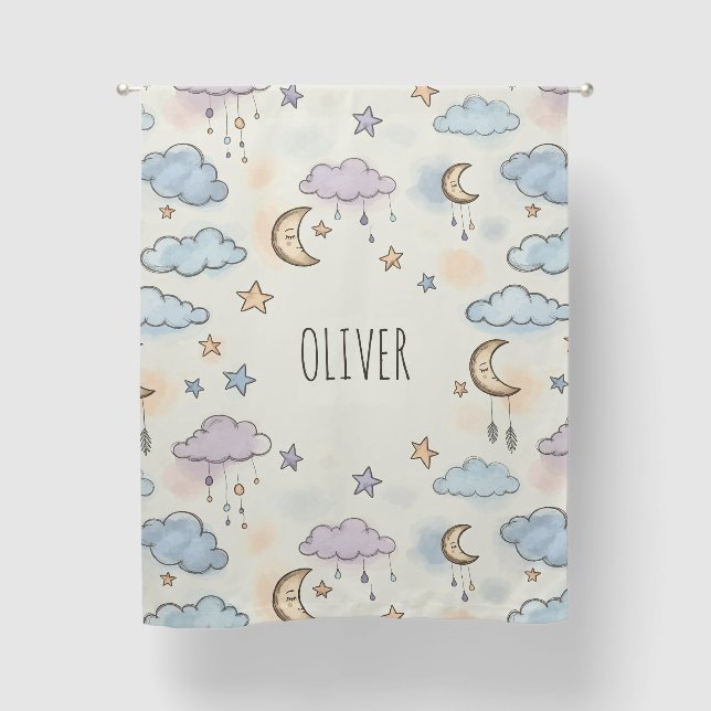 Dreamy Stars, Moons, and Fluffy Clouds  Blackout Curtains (Front)