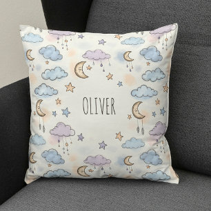 Dreamy Stars, Moons, and Fluffy Clouds Throw Pillow