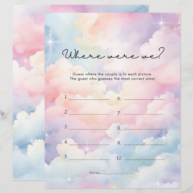 Dreamy Stars Where Were We Bridal Shower Game (Front/Back)