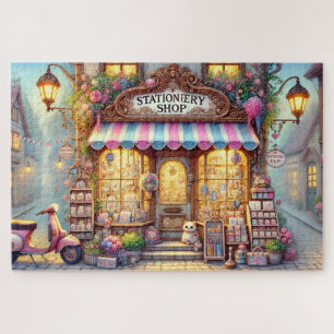 Dreamy Stationery Shop Cat Cozy Village Jigsaw Puzzle
