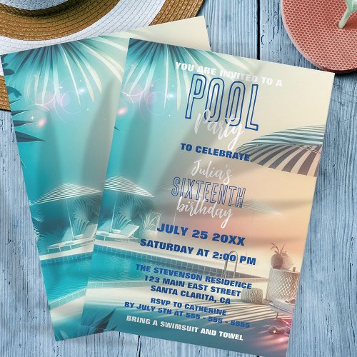 Dreamy Summer Fun Pool Party Birthday Celebration Invitation