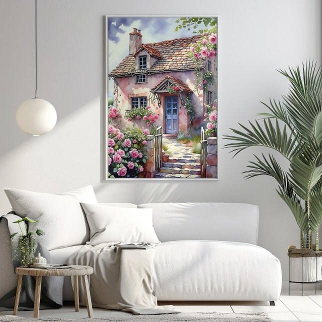 Dreamy Summer Village with Roses Poster (Dreamy Summer Village with Roses Poster Mockup 1)
