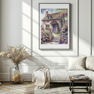 Dreamy Summer Village with Roses Poster