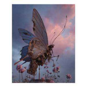 Dreamy Sunset Butterfly on Blush Blossoms Poster