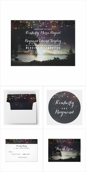 Dreamy Sunset over the Sea Wedding Invitation Set