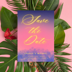 Dreamy Sunset Sky & Neon Photo QR Code Wedding Save The Date
