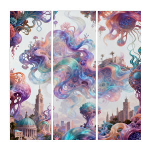 Dreamy Surreal Fantasy Cityscape Triptych Wall Art