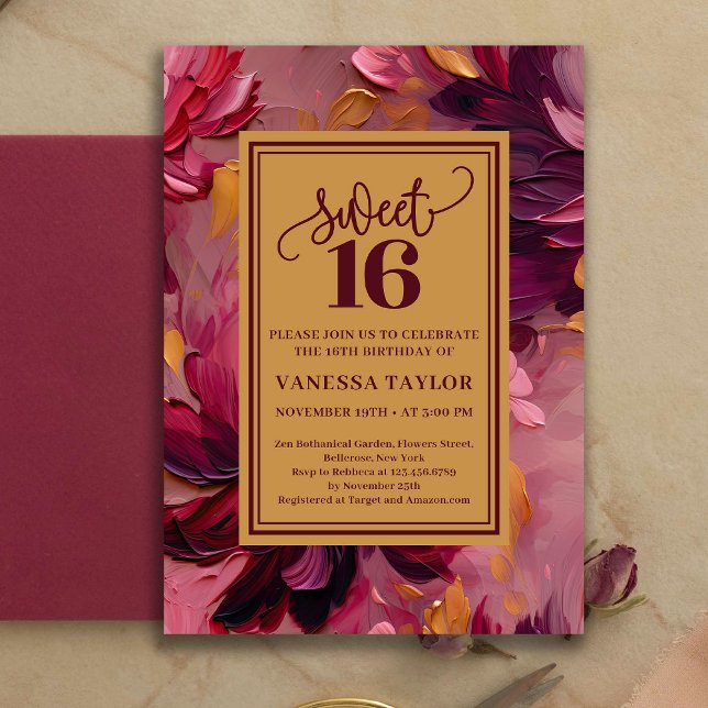 Dreamy Sweet 16 Burgundy Blush Boho Invitation (Dreamy Sweet 16 Burgundy Blush Boho Invitation)