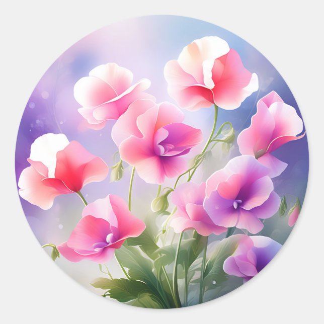 Dreamy Sweet Pea Blossom Classic Round Sticker (Front)