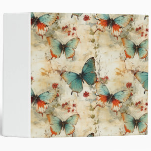 Dreamy Teal Butterfly Cottage Garden Floral 3 Ring Binder