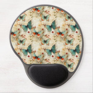 Dreamy Teal Butterfly Cottage Garden Floral Gel Mouse Pad