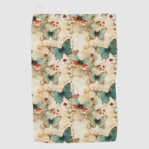 Dreamy Teal Butterfly Cottage Garden Floral Golf Towel
