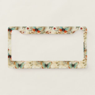 Dreamy Teal Butterfly Cottage Garden Floral License Plate Frame