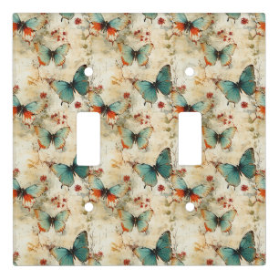 Dreamy Teal Butterfly Cottage Garden Floral Light Switch Cover
