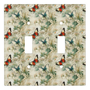 Dreamy Teal Butterfly Cottage Garden Floral Light Switch Cover