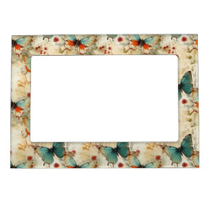 Dreamy Teal Butterfly Cottage Garden Floral Magnetic Frame