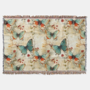 Dreamy Teal Butterfly Cottage Garden Floral Throw Blanket