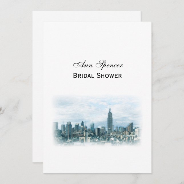 Dreamy Teal NYC Skyline Bridal Shower V Invitation (Front/Back)