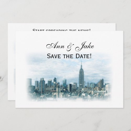 Dreamy Teal NYC Skyline Save the Date H Invitation