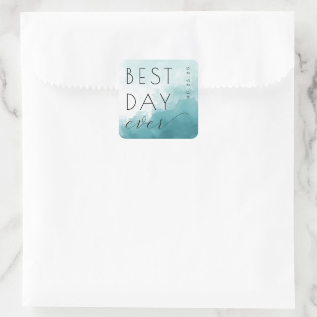 Dreamy Teal Watercolor Celebration Square Sticker (Bag)