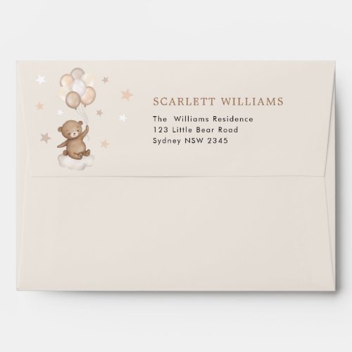 Dreamy Teddy Bear  Balloons Gender Neutral Baby Envelope