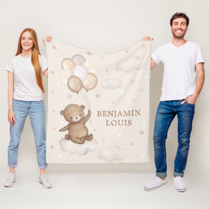 Dreamy Teddy Bear & Balloons Neutral Baby Nursery Fleece Blanket Dreamy Teddy Bear & Balloons Neutral Baby Nursery Fleece Blanket