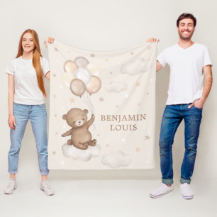 Dreamy Teddy Bear & Balloons Neutral Baby Nursery Fleece Blanket