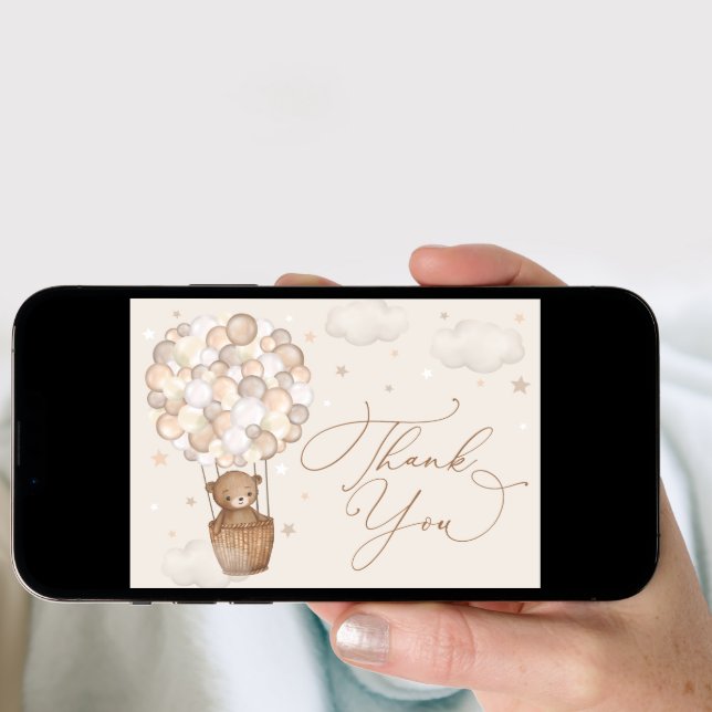 Dreamy Teddy Bear & Hot Air Balloon Thank You Card (Front Digital)