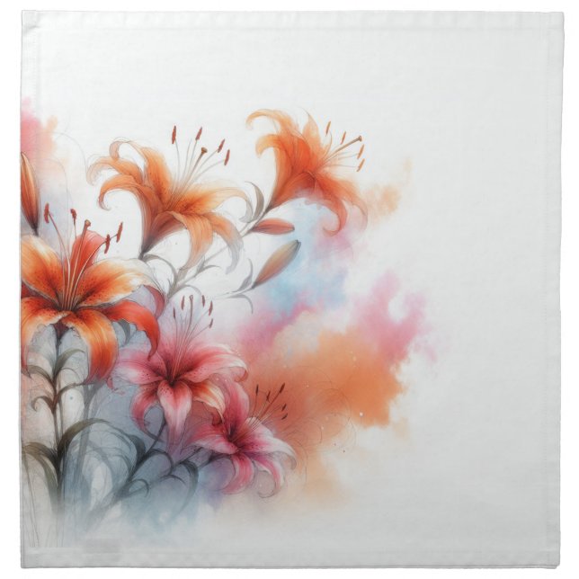 Dreamy Tiger Lily Watercolor Cloth Napkin (Front)