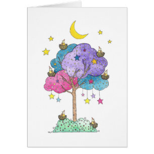 Dreamy Tree of Nesting Birds under the Stars Cards
