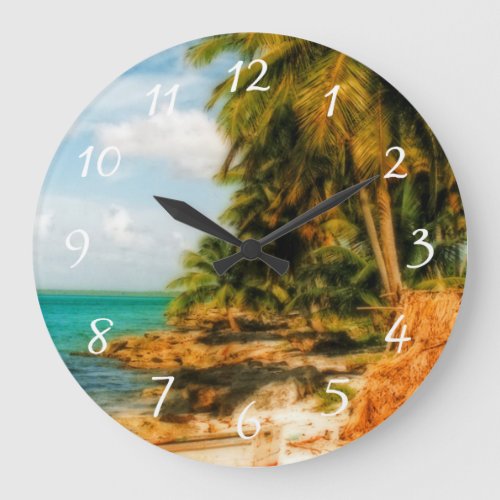 Dreamy Tropical Beach Large Clock