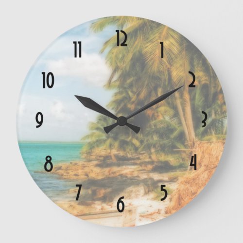 Dreamy Tropical Beach Large Clock