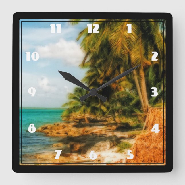 Dreamy Tropical Beach Square Wall Clock (Front)