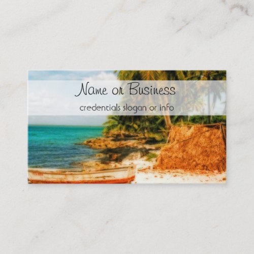 Dreamy Tropical Beach with Rowboat Business Card