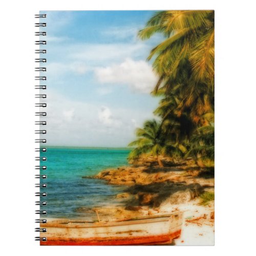 Dreamy Tropical Beach with Rowboat Notebook