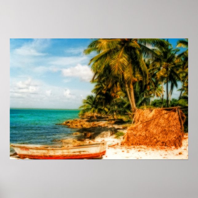 Dreamy Tropical Beach with Rowboat Poster (Front)
